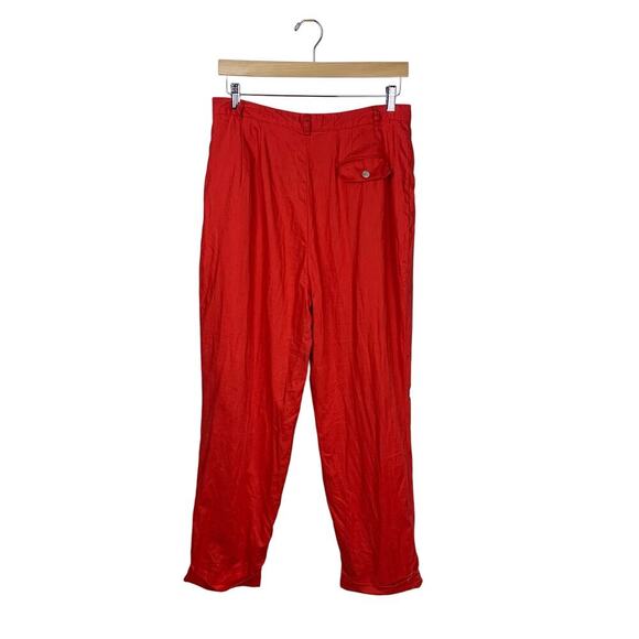 Preston & York Bright Red 100% Linen High Rise Pleated Cuffed Trousers - Size 16 - Picture 2 of 7